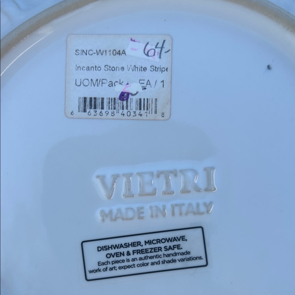 Vietri Incanto white striped salad/serving dish. Nwts 64.00 - Picture 2 of 2
